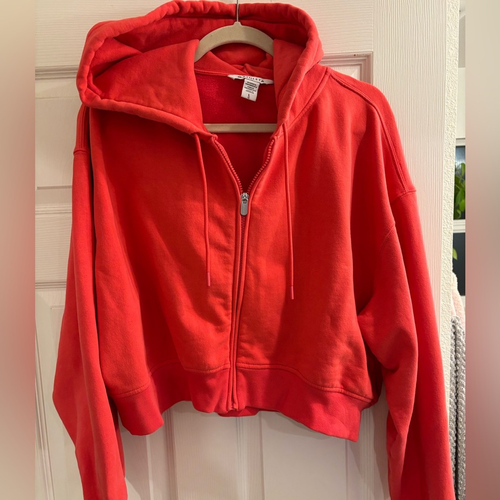 Athleta Red Zip-Up Hooded Sweatshirt
